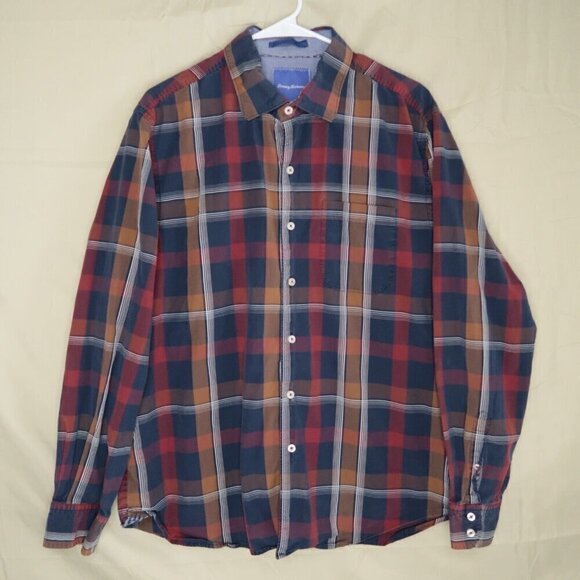 Tommy Bahama Shirt Button Up Red Blue Plaid Long Sleeve Casual Cotton Men's XL - Picture 1 of 10